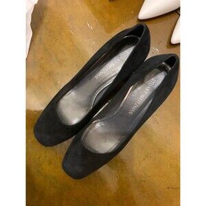 Stuart Weitzman Black Suede Square Toe Heels